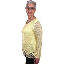 Load image into Gallery viewer, Pamper Yourself Now ltd Ladies Yellow Crochet lace Long Sleeve top.Made in Italy (AA2)
