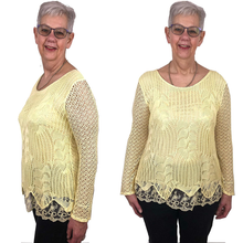 Load image into Gallery viewer, Pamper Yourself Now ltd Ladies Yellow Crochet lace Long Sleeve top.Made in Italy (AA2)
