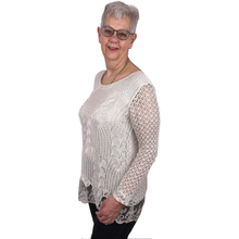 Load image into Gallery viewer, Pamper Yourself Now ltd Ladies Beige Crochet lace Long Sleeve top.Made in Italy (AA6)
