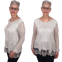 Load image into Gallery viewer, Pamper Yourself Now ltd Ladies Beige Crochet lace Long Sleeve top.Made in Italy (AA6)
