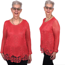 Load image into Gallery viewer, Pamper Yourself Now ltd Ladies Coral Crochet lace Long Sleeve top. Made in Italy (AA5)
