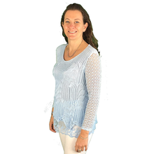 Load image into Gallery viewer, Pamper Yourself Now ltd Ladies Sky Blue Crochet lace Long Sleeve top. Made in Italy (AA57)
