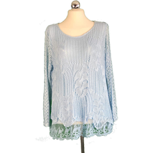 Load image into Gallery viewer, Pamper Yourself Now ltd Ladies Sky Blue Crochet lace Long Sleeve top. Made in Italy (AA57)
