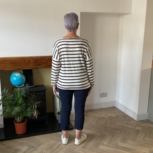 Load image into Gallery viewer, Isabella Navy Striped V-Neck Top | Flattering One Size UK 12–18
