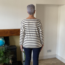 Load image into Gallery viewer, Isabella Navy Striped V-Neck Top | Flattering One Size UK 12–18
