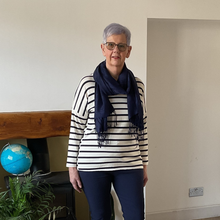 Load image into Gallery viewer, Isabella Navy Striped V-Neck Top | Flattering One Size UK 12–18

