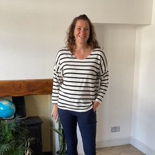 Load image into Gallery viewer, Isabella Black Striped V-Neck Top | Flattering One Size UK 12–18
