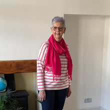 Load image into Gallery viewer, Isabella Fuchsia Striped V-Neck Top | Flattering One Size UK 12–18
