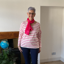 Load image into Gallery viewer, Isabella Fuchsia Striped V-Neck Top | Flattering One Size UK 12–18
