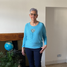 Load image into Gallery viewer, Turquoise Heart balloon soft knit top for women. (A156)
