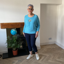 Load image into Gallery viewer, Turquoise Heart balloon soft knit top for women. (A156)
