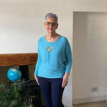 Load image into Gallery viewer, Turquoise Heart balloon soft knit top for women. (A156)

