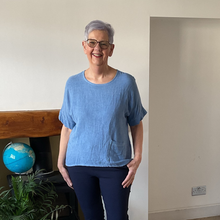 Load image into Gallery viewer, Caroline Denim Blue Linen/cotton  Mix Top | Flattering One Size UK 10–18
