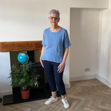 Load image into Gallery viewer, Caroline Denim Blue Linen/cotton  Mix Top | Flattering One Size UK 10–18
