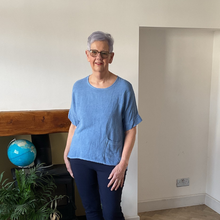 Load image into Gallery viewer, Caroline Denim Blue Linen/cotton  Mix Top | Flattering One Size UK 10–18
