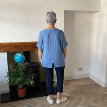 Load image into Gallery viewer, Caroline Denim Blue Linen/cotton  Mix Top | Flattering One Size UK 10–18
