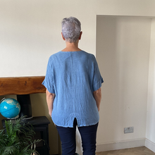 Load image into Gallery viewer, Caroline Denim Blue Linen/cotton  Mix Top | Flattering One Size UK 10–18
