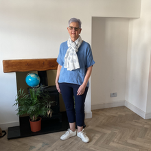 Load image into Gallery viewer, Caroline Denim Blue Linen/cotton  Mix Top | Flattering One Size UK 10–18
