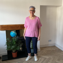Load image into Gallery viewer, Caroline Pink Linen/cotton  Mix Top | Flattering One Size UK 10–18
