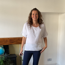 Load image into Gallery viewer, Caroline White Linen/cotton  Mix Top | Flattering One Size UK 10–18
