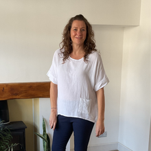 Load image into Gallery viewer, Caroline White Linen/cotton  Mix Top | Flattering One Size UK 10–18
