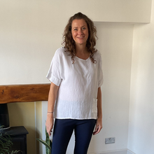 Load image into Gallery viewer, Caroline White Linen/cotton  Mix Top | Flattering One Size UK 10–18
