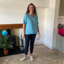 Load image into Gallery viewer, Caroline Turquoise Linen/cotton  Mix Top | Flattering One Size UK 10–18
