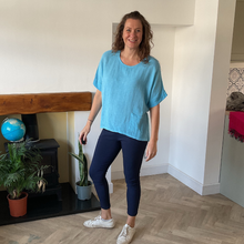 Load image into Gallery viewer, Caroline Turquoise Linen/cotton  Mix Top | Flattering One Size UK 10–18
