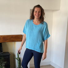 Load image into Gallery viewer, Caroline Turquoise Linen/cotton  Mix Top | Flattering One Size UK 10–18
