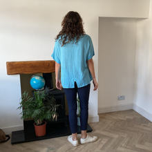 Load image into Gallery viewer, Caroline Turquoise Linen/cotton  Mix Top | Flattering One Size UK 10–18
