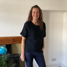 Load image into Gallery viewer, Caroline Black Linen/cotton  Mix Top | Flattering One Size UK 10–18
