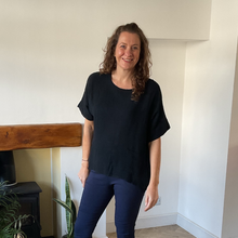 Load image into Gallery viewer, Caroline Black Linen/cotton  Mix Top | Flattering One Size UK 10–18
