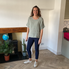 Load image into Gallery viewer, Caroline Khaki Green Linen/cotton  Mix Top | Flattering One Size UK 10–18
