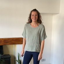 Load image into Gallery viewer, Caroline Khaki Green Linen/cotton  Mix Top | Flattering One Size UK 10–18
