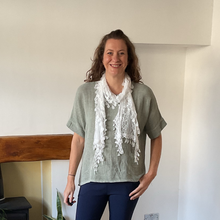Load image into Gallery viewer, Caroline Khaki Green Linen/cotton  Mix Top | Flattering One Size UK 10–18
