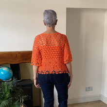 Load image into Gallery viewer, Emily Orange Diamond crochet top with undervest.
