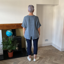 Load image into Gallery viewer, Caroline Dark Blue Linen Mix Top | Flattering One Size UK 10–18
