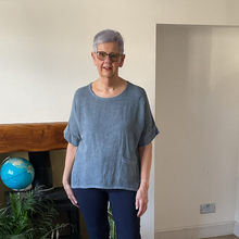 Load image into Gallery viewer, Caroline Dark Blue Linen Mix Top | Flattering One Size UK 10–18
