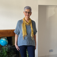 Load image into Gallery viewer, Caroline Dark Blue Linen Mix Top | Flattering One Size UK 10–18
