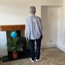 Load image into Gallery viewer, Cindy White &amp; Navy Striped Granddad Shirt with Lace Details | One Size UK 12–18
