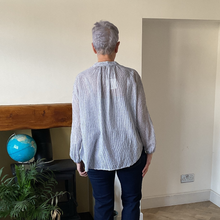 Load image into Gallery viewer, Cindy White &amp; Navy Striped Granddad Shirt with Lace Details | One Size UK 12–18
