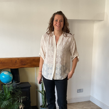 Load image into Gallery viewer, Natalie Cream Cotton Lace Shirt Jacket with Roll-Back Sleeves | One Size UK 10–16
