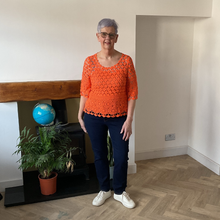 Load image into Gallery viewer, Emily Orange Diamond crochet top with undervest.
