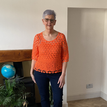 Load image into Gallery viewer, Emily Orange Diamond crochet top with undervest.
