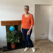 Load image into Gallery viewer, Emily Orange Diamond crochet top with undervest.
