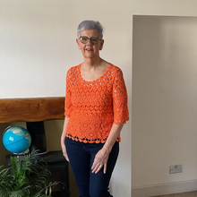 Load image into Gallery viewer, Emily Orange Diamond crochet top with undervest.
