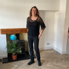Load image into Gallery viewer, Emily Black Diamond crochet top with undervest.
