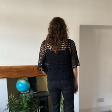 Load image into Gallery viewer, Emily Black Diamond crochet top with undervest.
