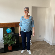 Load image into Gallery viewer, Emily Blue Diamond crochet top with undervest.

