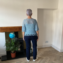 Load image into Gallery viewer, Emily Blue Diamond crochet top with undervest.
